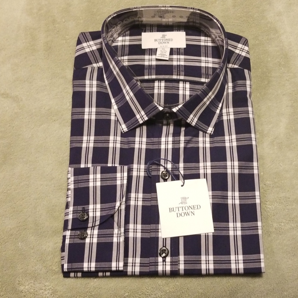 BUTTONED DOWN Men's Slim Fit Spread-Collar